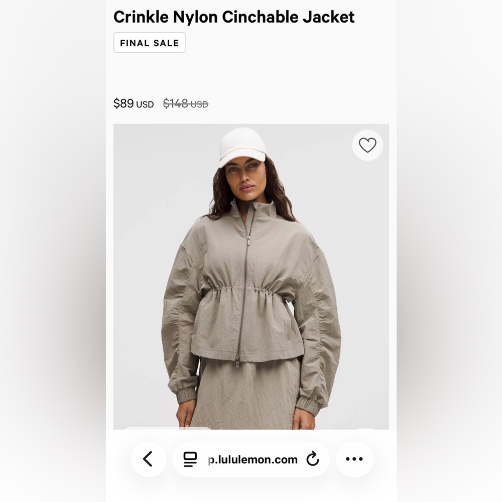 Lululemon crinkle nylon cinch able Women'sJacket size S new